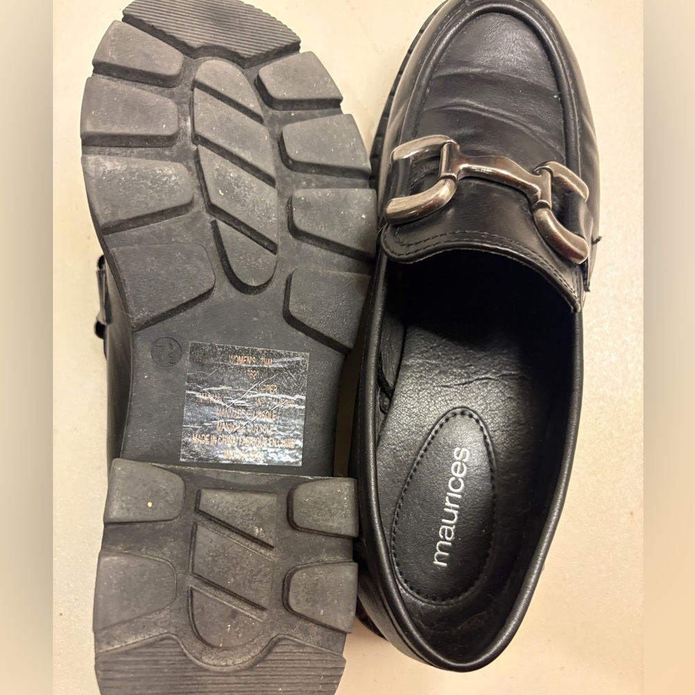 Maurices Women's Black Slip-On Loafers with Silver Buckle